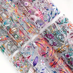 10 Piece Set Colorful Artificial Leather Bed Sheets, Bohemian Feather Design, Transparent PVC Vinyl, 8.2x11.8 Inches, Craft Projects & Decor