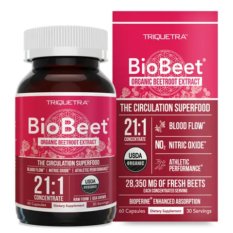 BioBeet Organic Beetroot Capsules - Max Strength 21:1 Concentrate - Enhanced Absorption with BioPerine -Energy Support Healthcare Dietary