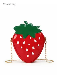 1pc Cute Strawberry Shaped Crossbody Bag for Women, Mini Glossy Chain Shoulder Bag, Lightweight Creative Handbag with Space for Phone, Keys, Makeup, Stylish Daily Bag for Shopping, Travel, Party, Perfect Gift for Girls, Birthday, Holidays