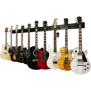 Guitar Wall Rack, Guitar Stand Mulitple Guitars, Hanging Guitar Stand for Acoustic & Electric Guitars, 10 Heavy Duty Padded Arm Hangers & Black Slatwall Rail - MADE IN USA