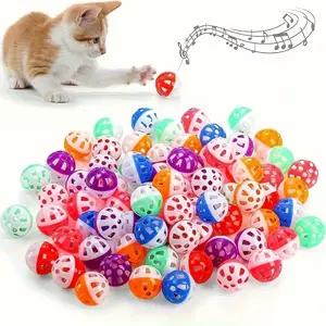 12-Pack Cat Toy Balls with Bells, Plastic Ring Bell Balls for Cats & Kitties, Fun Interactive Toys, Random Colors, Ideal Play Choice