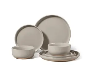 Vesteel Stoneware Dinnerware Sets for 2, 6 Pieces Ceramic Plates and Bowls Sets, Elegant Dishes with Rustic Terracotta Base, Dishwasher & Microwave Safe, Scratch Resistant
