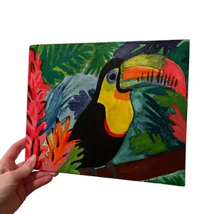 JACKIES.PAINTINGS + Toucan Canvas Painting - Original Artwork with Unique Wildlife Nature Design bedroom wall house accessories