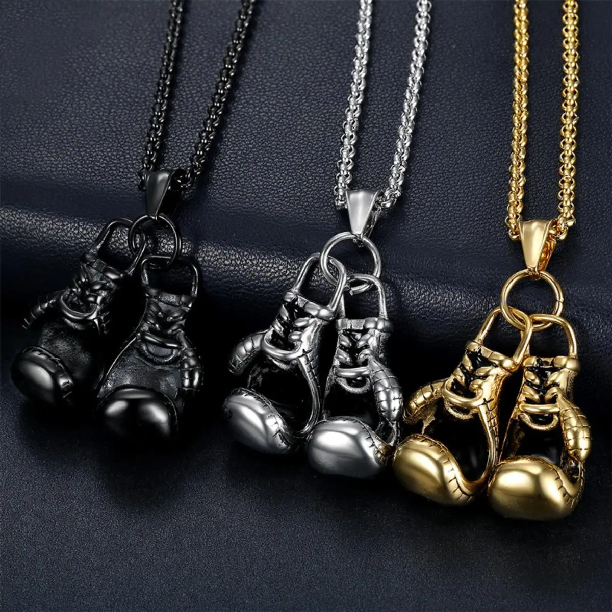 Male 1pc Stainless Steel Punk Hip-Hop Boxing Pendant Necklace - Light Luxury, Cool Design, Daily Wear, Holiday Gift, Modern Fashion Accessories, Jewelry Present