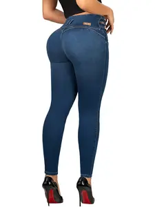 Pantalones Colombianos Levanta Cola | Butt Lifting Colombian Jeans for Women | High Rise Waisted Push Up | Blue 541BB