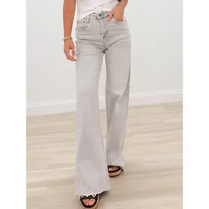 Record Breaking By Mica - High Rise Wide Leg Jeans - Platinum Grey