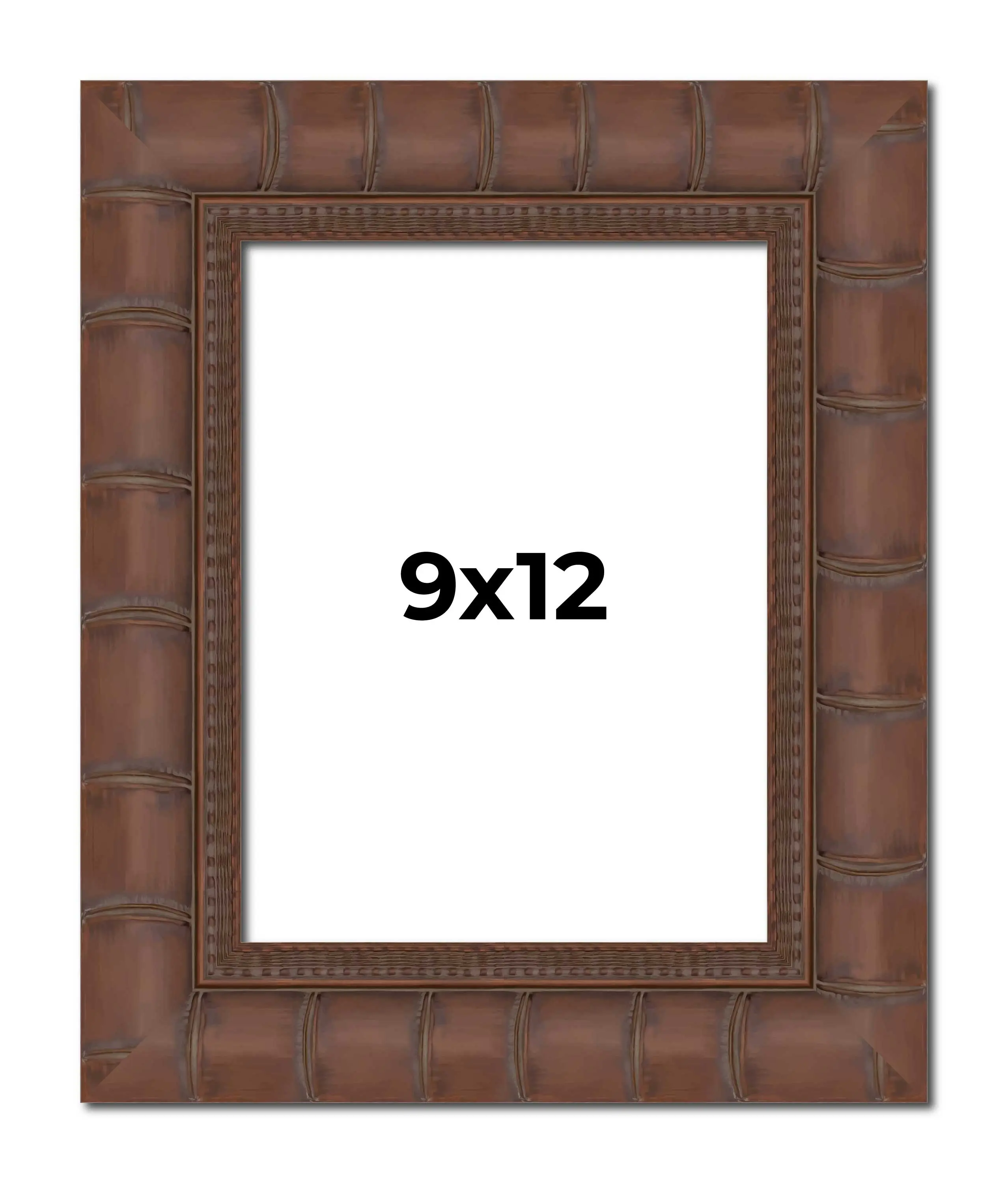 9x12 Brown Wide Bamboo Picture Frame - UV Acrylic, Foam Board Backing, Hanging Hardware