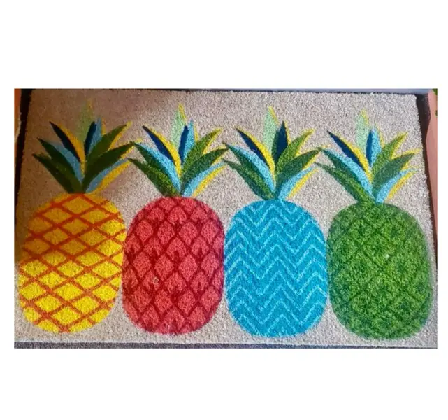 COIR Door Mat 18X30 with Pineapple Designs in Yellow, Red, Blue & Green