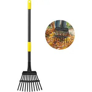Adjustable Metal Garden Rake for Leaves - Long Handle 30-60", 11 Tines 9" Wide - Small Lawn Collapsible Yard Rake for Adults and  - Camping, Flower Beds, Mulch, Shrub