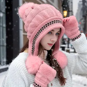 Women's Winter Beanie Hat Set, Thick Knit Ear Warmer Cap & Fashionable Fingerless Gloves, Perfect Gift for Girls & Christmas