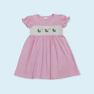 Pink short sleeves mallard duck kids girls summer dress