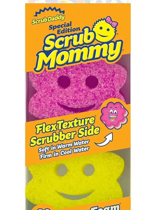 Scrub Daddy Sponge Set - Scrub Mommy Power Flower Dual- Sided Sponge and Scrubber - Non Scratch Sponge for Dishes and Home, Odor Resistant, Firm in Cold Water Soft in Warm , Multi-Surface 3 ct Cleaning Multicolor Stain-Resistant