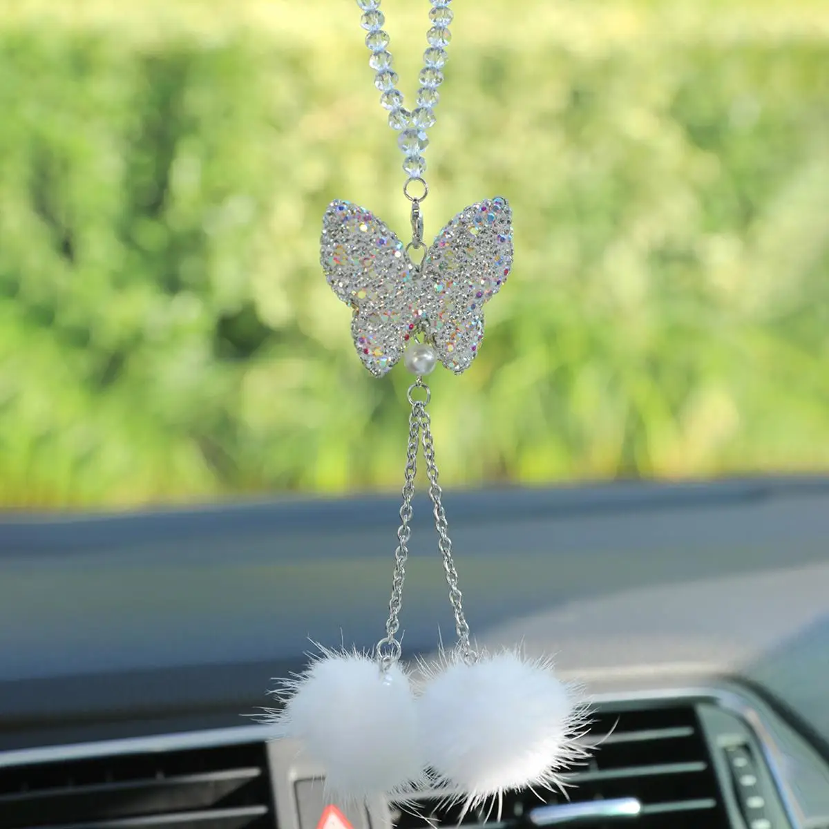Artificial Crystal Butterfly Design Car Pendant for Summer, Car Accessories for Girls, Car Stuff, Truck Accessories, Glitter Rhinestone Hanging Decora