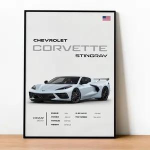 Chevrolet Corvette Stingray Poster, American Muscle Car Wall Art, Supercar Print, Luxury Auto Decor