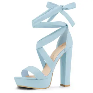 BLISSFUL STEP Lace Up Platform Block Heel Sandals