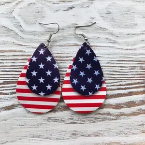 Patriotic Teardrop Synthetic Leather Earrings