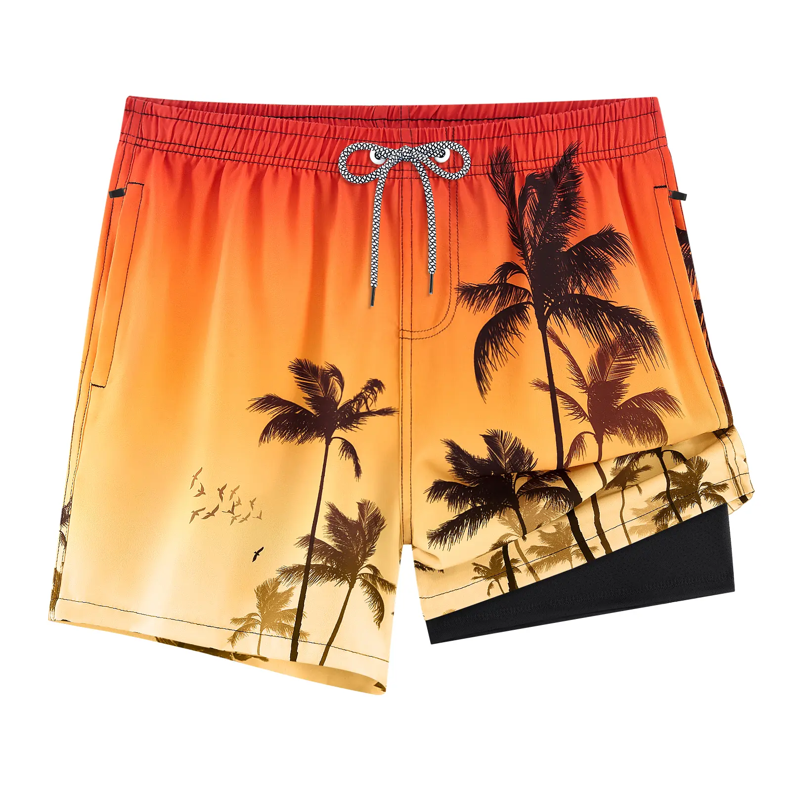APTRO Men's 2 in 1 Swim Trunks, 5 Inch Breathable Quick-Dry Polyester Board Shorts with Compression Liner and Zipper Pockets, Fast‑Dry 92% Poly