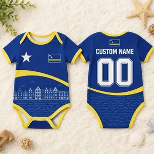 Personalized Curacao Baby Bodysuit, Custom Name Number Onesie, Curacao Flag Romper, Infant Clothes, Baby Shower Gift G6G WMX