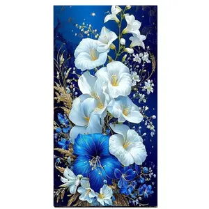 Blue and White Flowers 5D Large Size Diamond Art Kits for Adults,DIY Full Drill Crystal Rhinestone Arts and Crafts,Diamond Embroidery Art Painting For Home Wall Decor, Embroidery Design