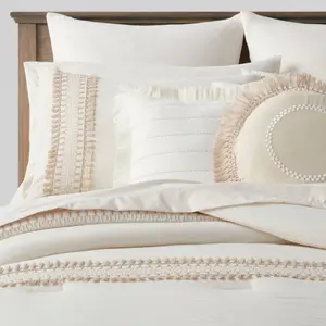 12pc Queen Somerton Fringe Stripe Comforter & Sheet Bedding Set White/Natural - Threshold