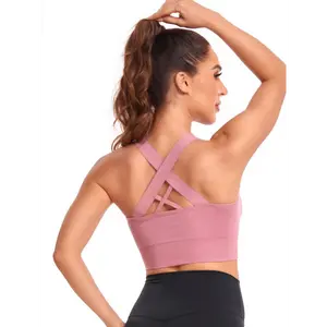 Criss Cross Back Wireless Solid High-Impact Seamless Bra - Removable Cushioned Cups, Active & Athleisure Cross-Back Sports Bras for Running, Gym, Criss Cross Bra