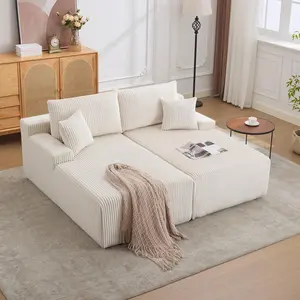 Oversized Double Chaise Lounge Set, 78.8"W x 68.5"L Corduroy Boneless Sofa Chair, Modular Sectional Sleeper Couch Vanity, No Assembly Cloud Couch for Living Room, Bedroom, Apartment, Spacious Deep Seat Loveseat with Soft Pillows