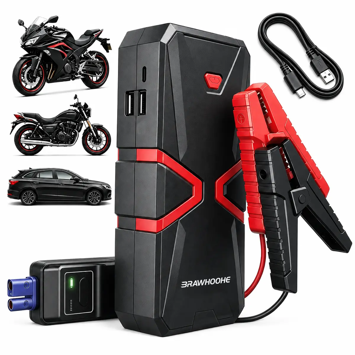 10000mAH,12V Portable Car Jump Starter, Portable Battery Booster, LED Emergency Light, Fast-Charging Power Bank Function, Suitable for Cars, Trucks, and SUVs for Emergency Rescue, Ultra-Fast Shipping