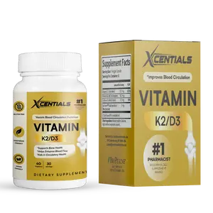 Xcentials Vitamin K2/D3 - 60 Capsules, Gluten-Free, Supports Blood Circulation & Bone Health, US Attribute Edible Fitness Supplement Healthcare Dietary Colagen Optimum Calcium Zinc Bathroom Collagen Magnesium Muscle Collagen Magnesium Muscle Healthy