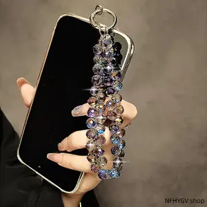 Women Sparkling Beaded Phone Wrist Strap Bracelet Style Cellphone Lanyard Chain Elegant Portable Smartphone Accessory Chic Daily Decor Perfect Romantic Present Choice For Valentines Day Gift Giving And Personal Daily Use