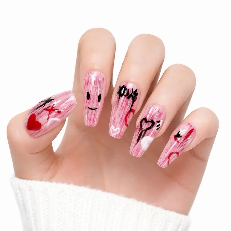 S15- Graffiti Chic Handmade Press-On Nail, Various Styles, Featuring a Removable Design, with Each Piece Meticulously Crafted by Hand - Resin Art Nail Tips Nail Art