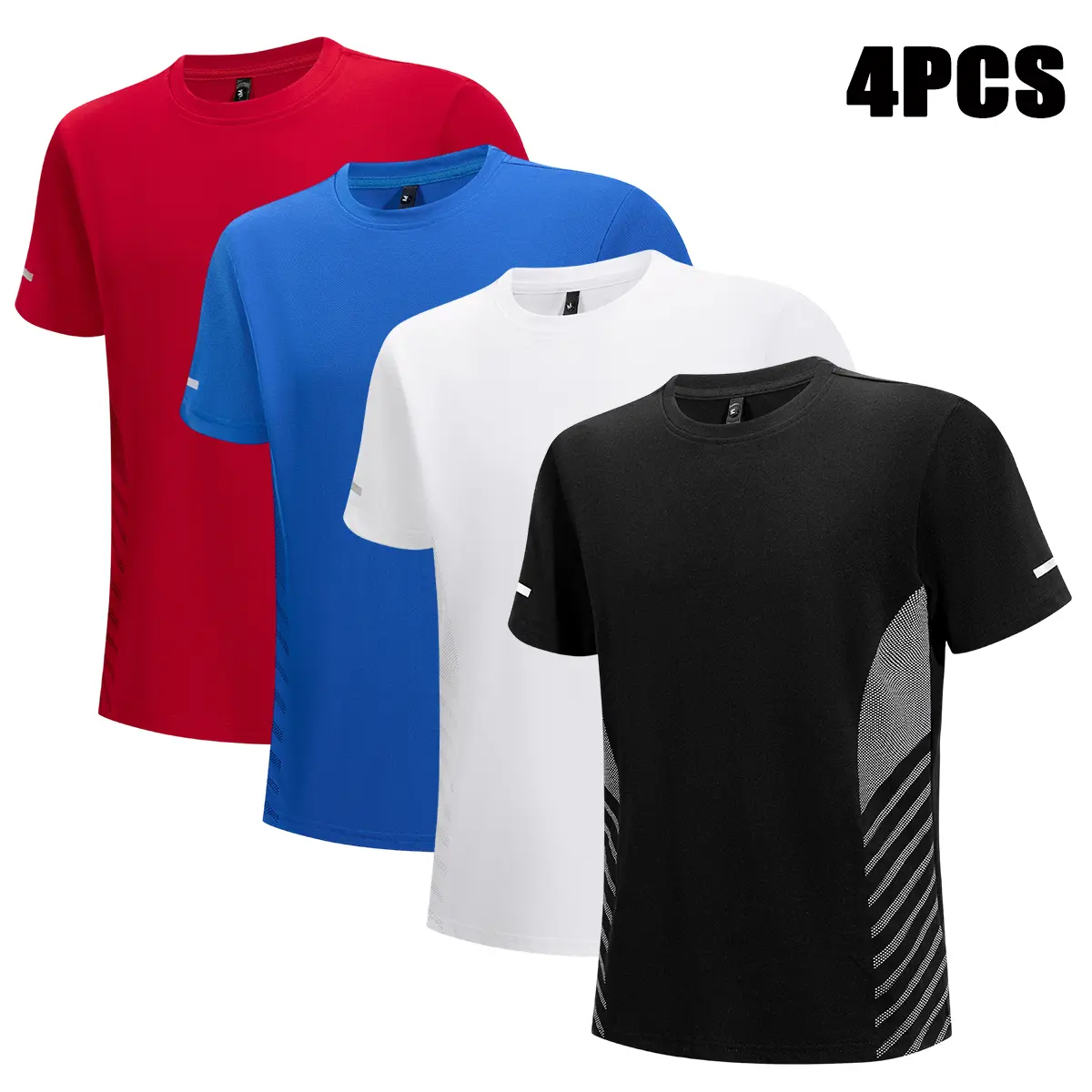 Men's 4-Pack Performance T-Shirts - Moisture-Wicking, Breathable, Fitted, Drop Shoulder Short Sleeve Polyester Activewear for Running, Casual Workout Tops, Fast Drying Sports T-Shirt
