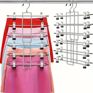 6-layer Metal Hanger with 360-degree Rotating Hook - Convenient Storage for Pants/Skirts/Clothes, Metal Surface |   360 Degree Rotating Hook, Space Saving Metal Hanger