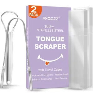 2pcs/set Stainless Tongue Scraper, Portable Tongue Cleaner For Adults, Oral Care Tool For Home & Travel, Tongue Scraping Tool