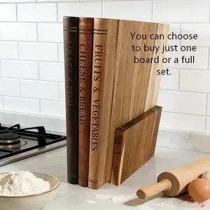 1PC Book Shape Cutting Board Set with Wooden Stand Safe for Fruit Vegetable Meat Fish Cheese Bread