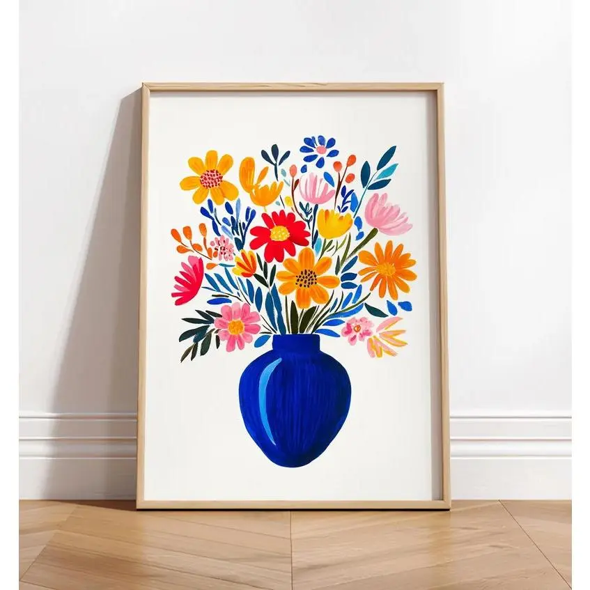 Matisse Plaid Wood Frame Floral Art Print - Contemporary Wall Decor, Artistic Colorful Maximalist Accent, Suitable for Home & Wardrobe Nooks, 20x30in(50x75cm)/24x36in(60x90cm) Thoughtful Gift, Contemporary Art