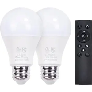 A19 LED Remote Control Bulbs, 800LM 9W, Equivalent to 60W Bulbs, Dimmable Bulb with Remote Control 3000K-6000K, E26 Base, CRI 80+,2.4GHz, Lifespan Over 25,000 Hours (9W-1 Remote-2 Bulb)
