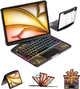 NAIDUN Latest 360 Swivel Keyboard with tranparent case for iPad Tablet Accessories ipad case tablet wireless Transparent Black（Not Include Ipad） Silicone
