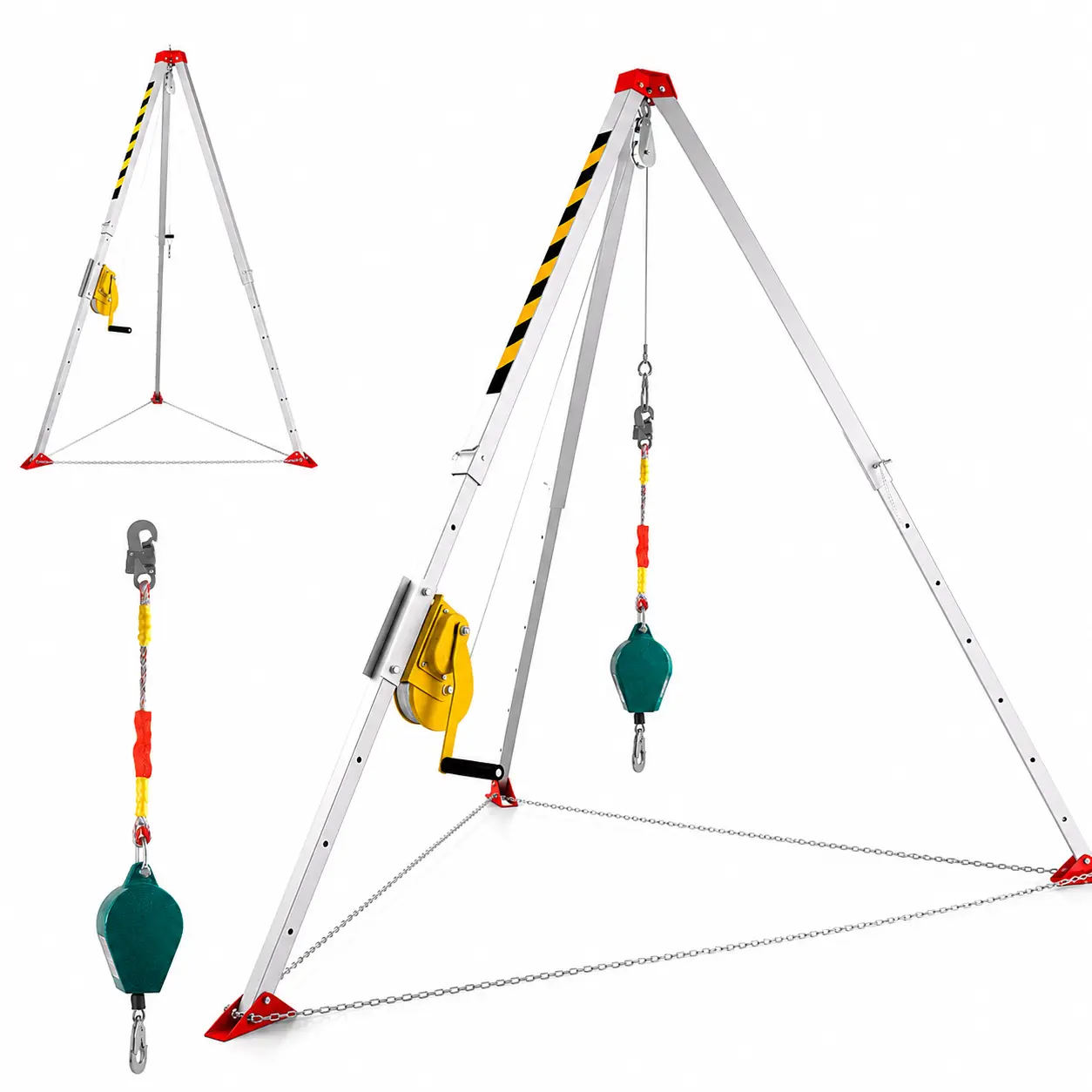 1800LBS Confined Space Rescue Tripod with Fall Arrester & Portable Winch, Adjustable 4.4-7FT Aluminum Tripod for Well Sewer Tunnel Rescue, Fall Protection & Industrial Safety