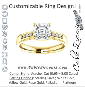 Cubic Zirconia Engagement Ring- The Migdala (Customizable 7-stone Asscher Cut Design with Round Channel Accents & Decorative Filigree)