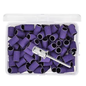 Nail Sanding Bands Set for Nail Drill, Manicure 80/120/150//180/240 Grit Sanding Band Include 100 Fine Grit Sanding Bands and 1 Pcs Mandrel Bit for 3/32" Nail Drill Machine, Purple