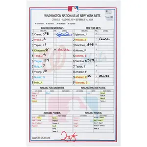 Dylan Crews Washington Nationals Autographed Game-Used Lineup Card vs. New York Mets on September 16, 2024 - Fanatics Authentic Certified