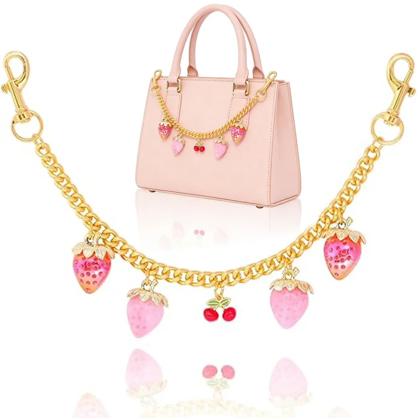 Vintage Bag Belt Extender Chain, Cute Fashion Strawberry Cherry Bag Strap Extension, Stylish Pants Decoration Chain