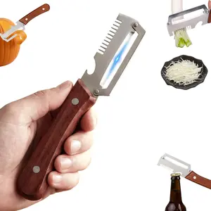 KOMOX 3-in-1 Stainless Steel Vegetable Peeler with Wooden Handle, Wide Blade Potato & Carrot Peeler, Scallion Shredder & Bottle Opener Kitchen Tool