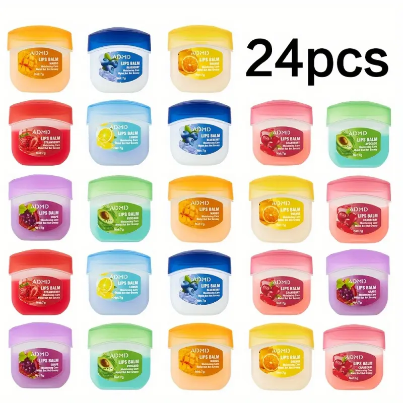 24pcs Fruit Lip Balm Set Multicolor Lip Gloss Natural Effect Creamy Texture Suitable for All Light Beige Types Various Colors Party Christmas Gift Keeps Moisturized Moisturizing Lip Care Peach Rose Flavor 8 Flavors Colored Lip Balms Lip Care Cosmetics