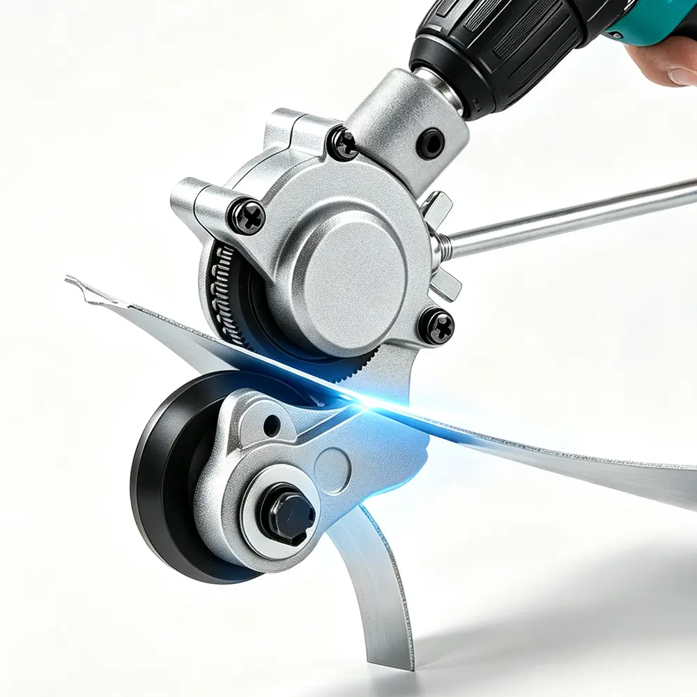 Upgraded Dual Bearing Drill-Powered Sheet Metal Nibbler Attachment Full Kit, with Support Rod & Mount Brackets, for Cordless Battery Drills, Versatile Shearing, Clean Burr-Free Cuts for Iron, Steel, Copper, Aluminum & Stainless Steel Thin Sheets
