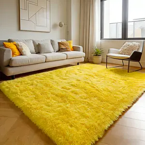 Plush Shaggy Area Rug For Living Room, Bright Yellow Ultra Soft Fuzzy Carpet For Bedroom, Modern Luxury Home Decor, Thick Non-Slip Accent Rug For Dorm & Apartment, High Pile Cozy Floor Mat, Ideal For Home Decor