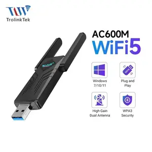 USB Wi-Fi Adapter for PC, AC600 Dual Band 5GHz 2.4GHz Wireless Network Card, Plug and Play with Internal Driver for Windows 11 10 8 7, Mini WiFi Dongle for Desktop Laptop