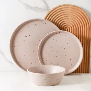 Stoneware 12-Piece Dinnerware Set in Taupe with Simple Design and Elegant Style