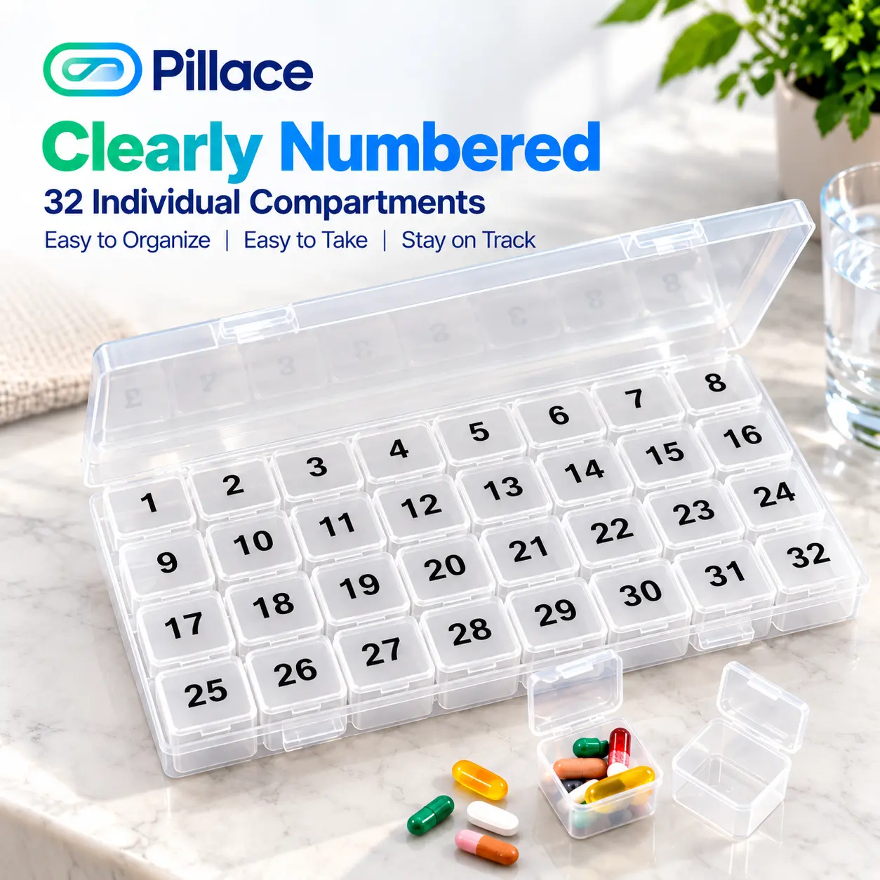 ASTRAVEA 30-Day Once-a-Day Monthly Pill Organizer - Easy-to-Open Healthcare Storage Box with Large Compartments, Portable Travel Case for Vitamins (Clear and Black)