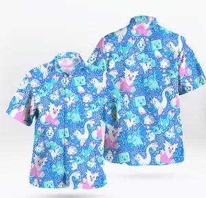 Aurora Beam Cosmic Vibes I Dress Like This PKM Hawaiian Shirt Shorts Set, Anime Latias Latios Aloha Suit, Unisex Eon Dragons Light Blue Pack